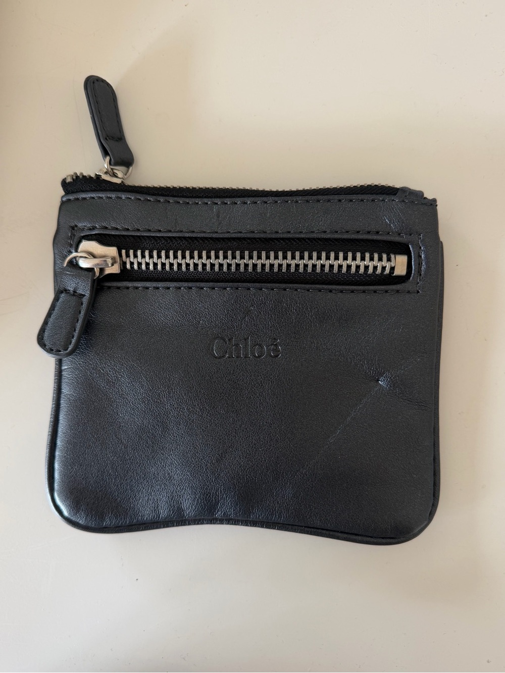Chloé Black Leather Zipper Coin Pouch